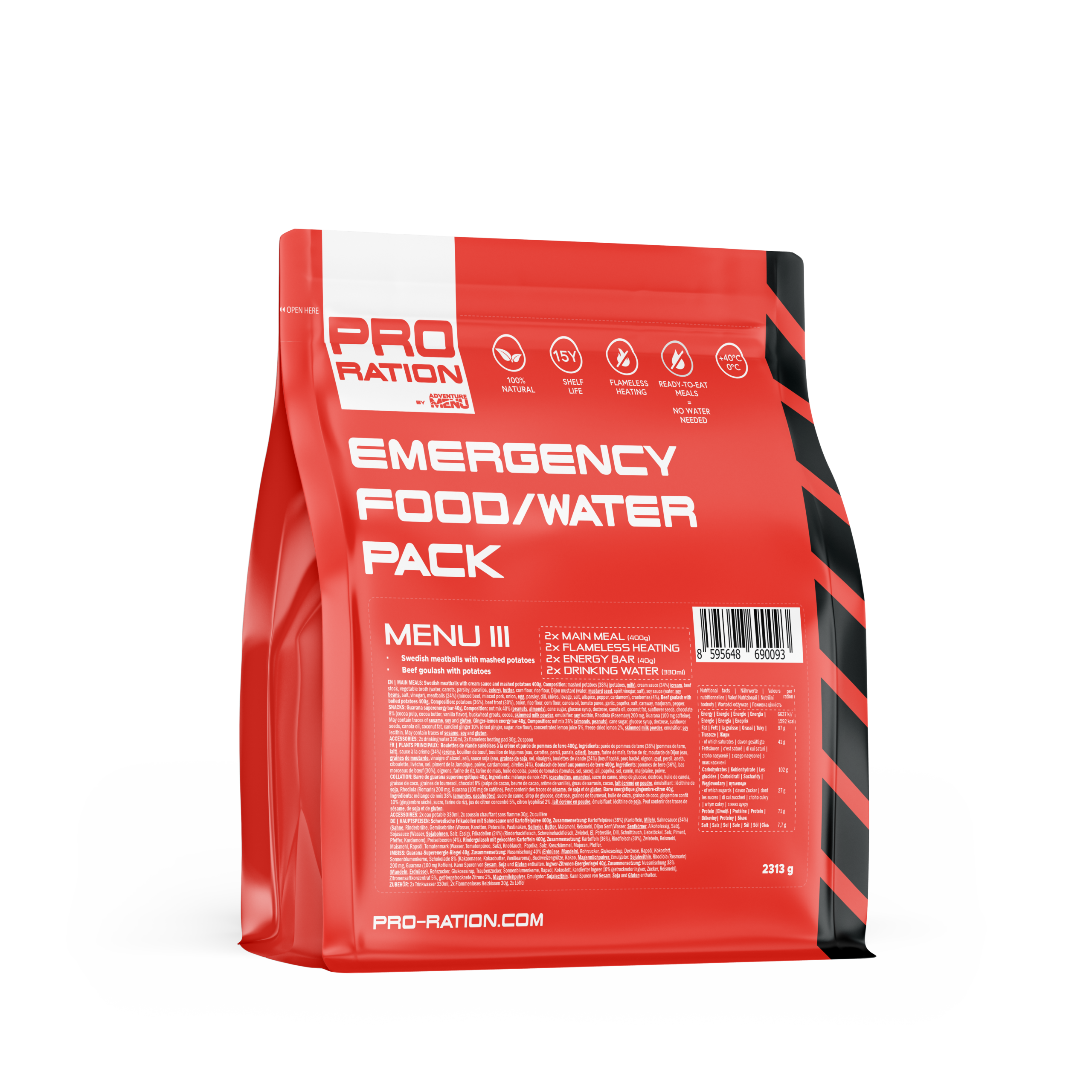 Pro Ration Emergency Food/Water Pack Menu – III