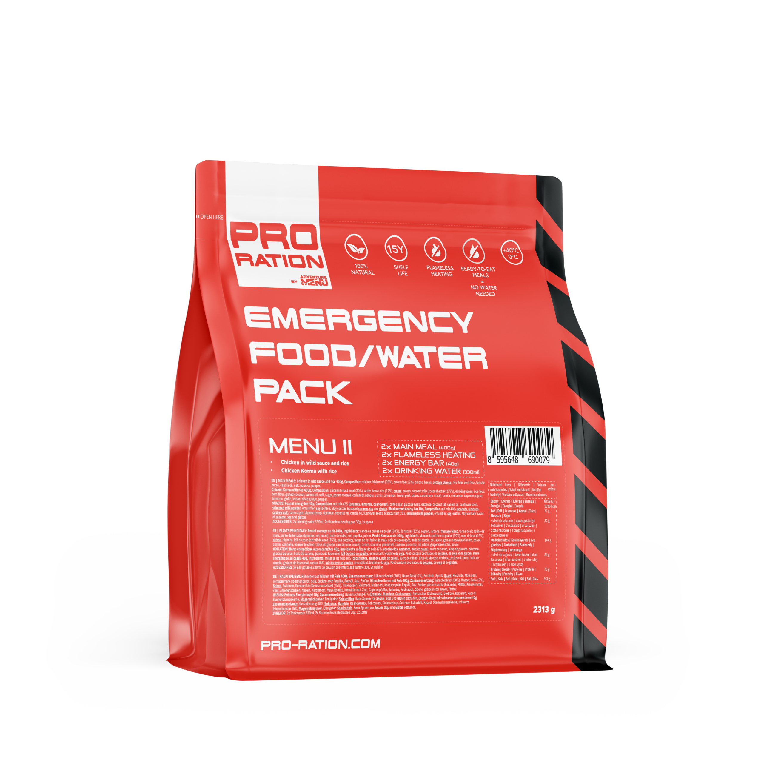 Pro Ration Emergency Food/Water Pack Menu – II